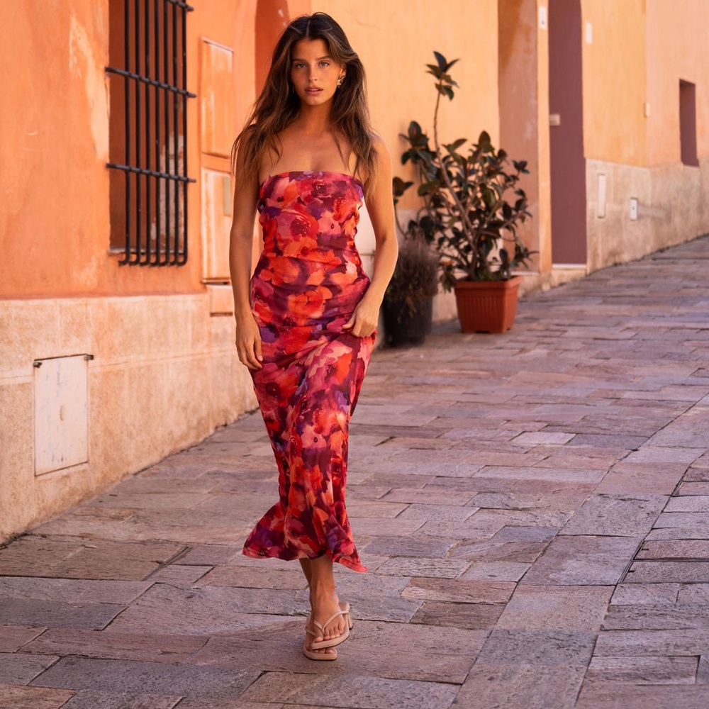 12th Tribe Avani Floral Strapless Maxi Dress Size S